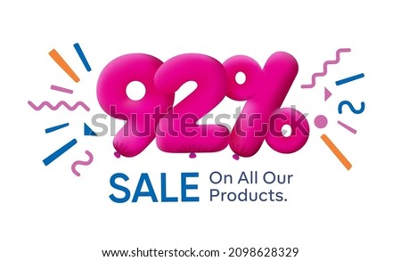 Special summer sale banner 92% discount in form of 3d balloons Pink Vector design seasonal shopping promo advertisement illustration 3d numbers for tag offer label Enjoy Discounts Up to 92% off