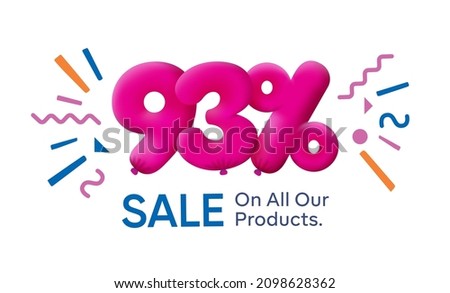 Special summer sale banner 93% discount in form of 3d balloons Pink Vector design seasonal shopping promo advertisement illustration 3d numbers for tag offer label Enjoy Discounts Up to 93% off