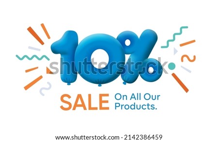 Special summer sale banner 10% discount in form of 3d balloons Blue Vector design seasonal shopping promo advertisement illustration 3d numbers for tag offer label Enjoy Discounts Up to 10% off