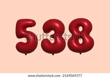 538 3d number balloon made of realistic metallic air balloon 3d rendering. 3D Red helium balloons for sale decoration Party Birthday, Celebrate anniversary, Wedding Holiday. Vector illustration