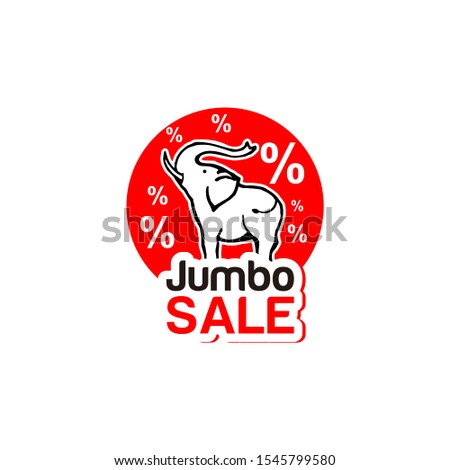 discount label modern red jumbo sale with elephant vector for logo graphic design template idea