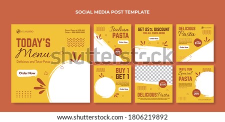 Italian pasta square banner for restaurant or cafe. Food social media banner