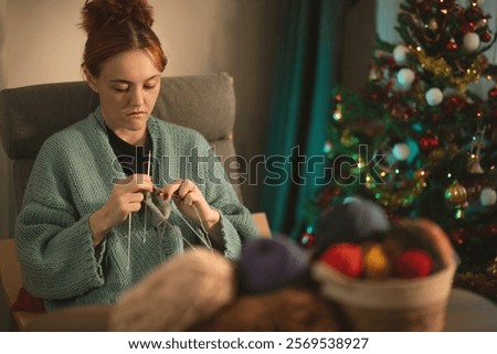 Similar – Image, Stock Photo Woman in her twenties with electric scooter recording voice note with a smartphone outdoors.