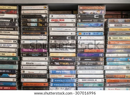 Izmir, Turkey - August 17,2015: Old tape cassettes in a store.