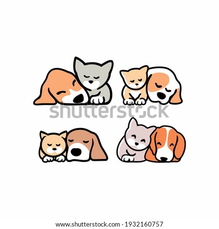 set of Cute funny cats and dogs logo, 
pets cartoon collection. Furry human friends home animals
