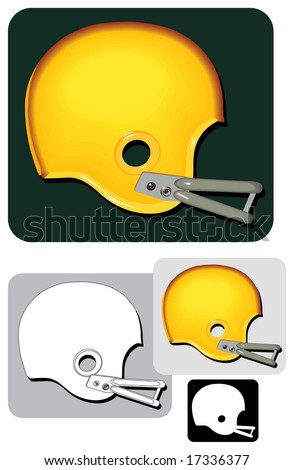 Vector image (color, b&w and icon/symbol) of a classic American football helmet.