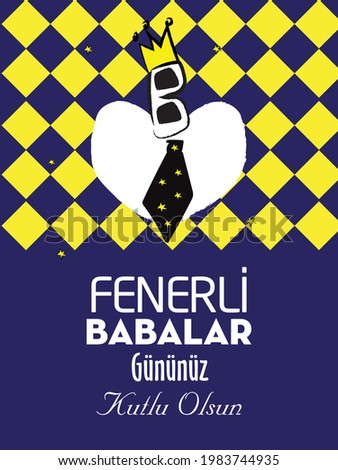 Happy Fathers Day greeting card. Blue background. Turkish 'Babalar Günü Kutlu Olsun'