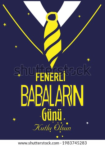 Happy Fathers Day greeting card. Blue background. Turkish 'Babalar Günü Kutlu Olsun'