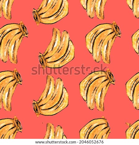 Seamless watercolor banana pattern design. Banana slice. Bunch of bananas. Watercolor Banana. Pattern.
Retro design. Textile, fashion.