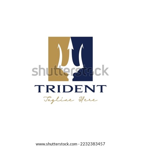 Simple two color trident business logo design template idea