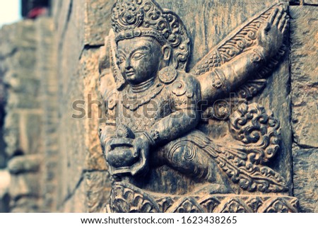 Sculpture at the entrance of a nepalese temple in Katmandu Stock fotó © 