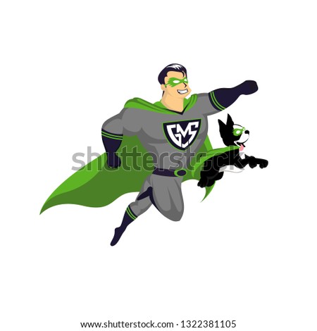 hero and dog sidekick cartoon logo icon vector