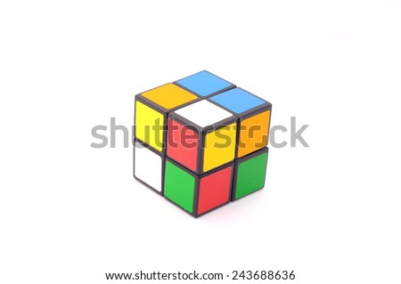 Selangor, Malaysia - Jan 13, 2015: Rubik\'s Cube on a white background. Rubik\'s Cube invented by a Hungarian architect Erno Rubik in 1974.