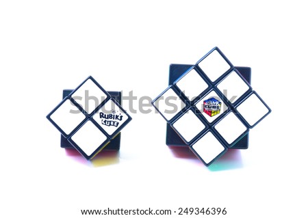 SELANGOR, MALAYSIA - FEBRUARY 2nd, 2015:Rubik\'s Cube on a white background. Rubik\'s Cube invented by a Hungarian architect Erno Rubik in 1974.