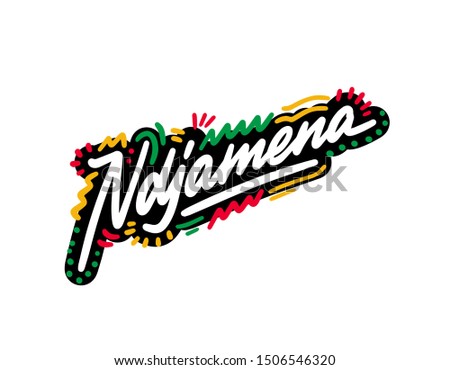 Ndjamena Word Text with Handwritten Font  Shape Design Vector Illustration.