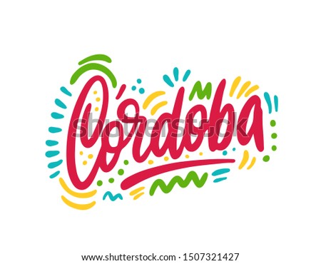 Cordoba Word Text with Handwritten Font Shape Vector Illustration.