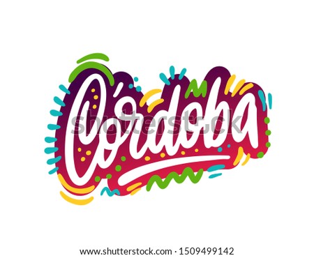 Cordoba Word Text with Handwritten Font Shape Vector Illustration.