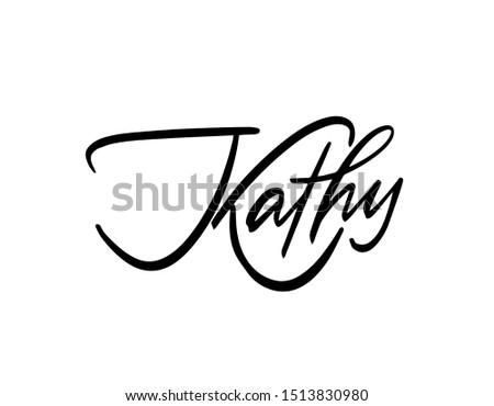 Female name - Kathy. Handwritten Lettering. Black. Modern Calligraphy.
