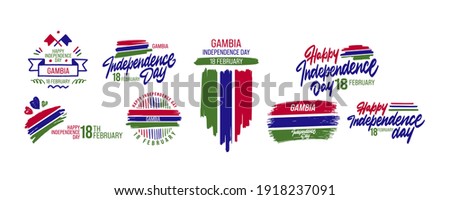 Set of GAMBIA Happy Independence day greeting card, banner, vector illustration. Gambia holiday 18th of February design element with waving flag as a symbol of independence