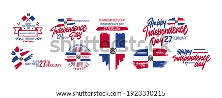 Vector illustration set of Happy Dominican Republic Independence Day 27 February. Flag isolated on white background.
