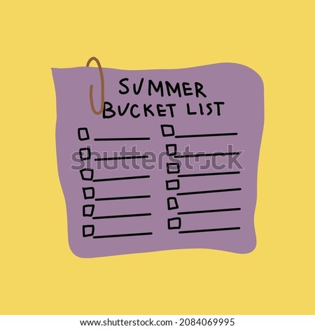 Template of summer bucket list. Icon of suitcase. Hand drawn illustration on yellow background.