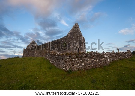 Fenagh Abbey Ruins in north west Ireland County Leitrim at twilight.