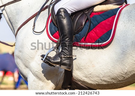 Horse Boot Saddle Rider Accessories,  Equestrian Horse rider close-up saddle cover boots horse accessories