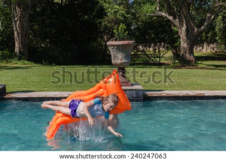 Girl Thrown Pool Girl thrown off air-matt lilo rough playing in swimming pool home summer