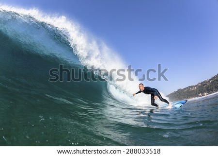 Surfing Surfer Water \
Surfing surfer focus closeup blue hollow wave swimming photo of water action