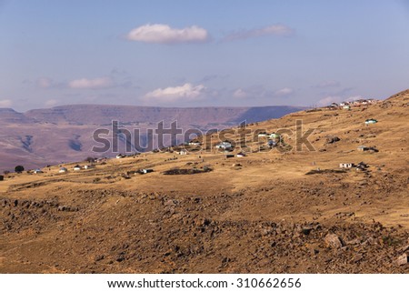 Homes Mountains\
Scenic tribal homes over rural  mountain hills countryside landscape
