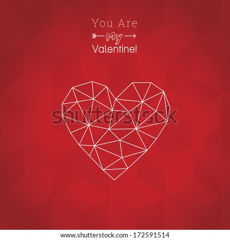 Scalable, minimal grid heart with seamless cube pattern background for valentine greeting card, layout, brochure 