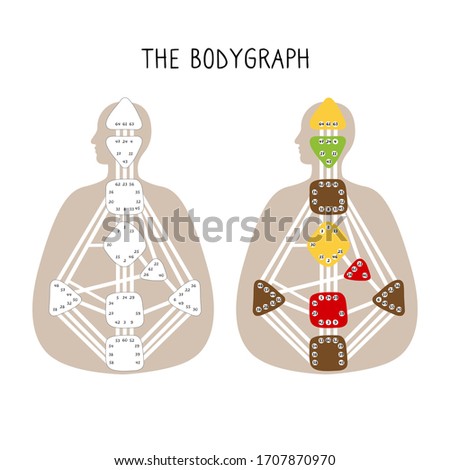 Human Design BodyGraph. Nine colored energy centers