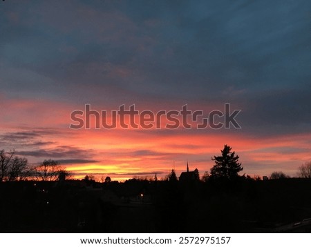 Similar – Image, Stock Photo Cloud over church roof and residential house