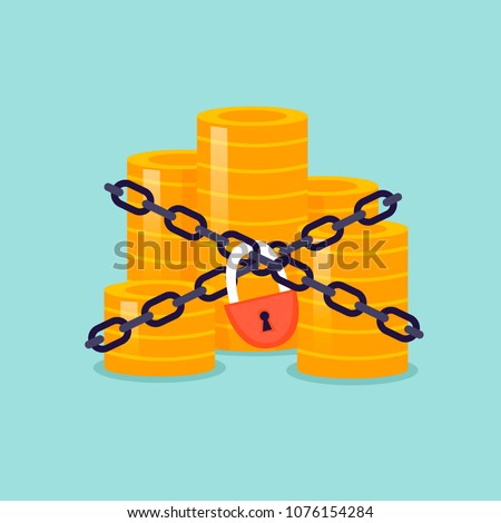 Money is wrapped in chains and locked. Flat design vector illustration.