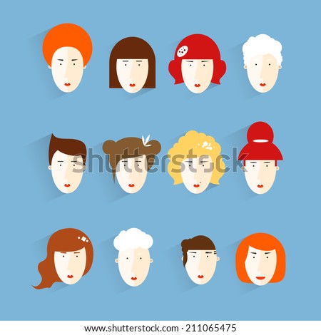 People icons.People Flat icons collection.Group cartoon people.Set of avatar flat design icons.People icons in flat modern style.Vector illustration.Portrait, face.