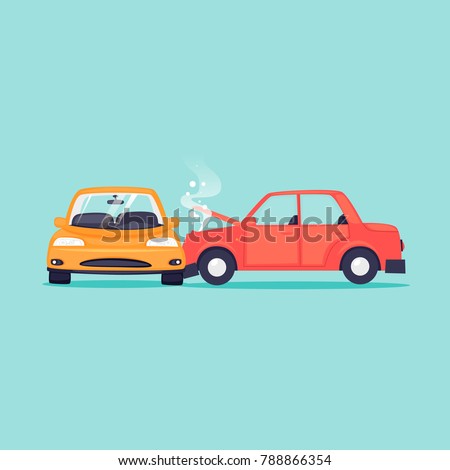 Auto Accident, auto insurance. Flat design vector illustration.