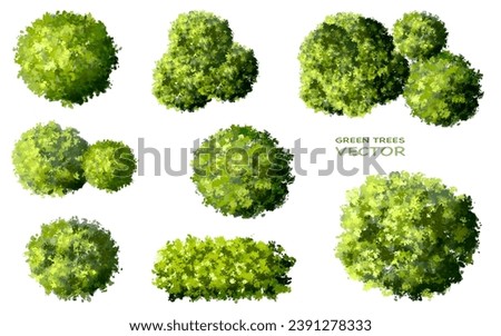 Vector watercolor green tree or forest top view isolated on white background for landscape plan and architecture drawing,plant for environment or garden,botanical element for exterior layout