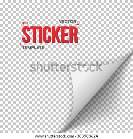 Illustration of White Vector Paper Sticker. Bended Page Sticker Vector EPS10 Template. Office Equipment Paper Bookmark Curl Sticker