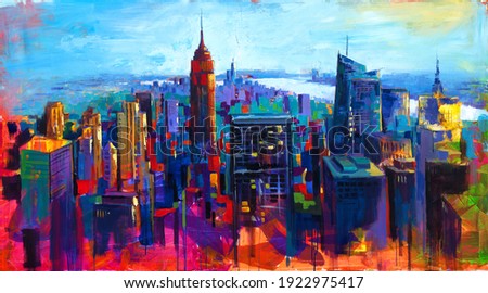 new york colorful painting panorama view over manhattan skyscraper modern abstract 