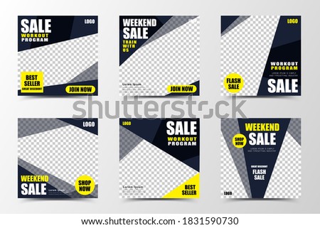 A set of social media template design with black, dark gray background color, creating sharp color blocks,suitable for seasonal sales or promotion