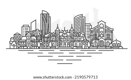 Monaco, Principality of Monaco architecture line skyline illustration. Linear vector cityscape with famous landmarks, city sights, design icons. Landscape with editable strokes.