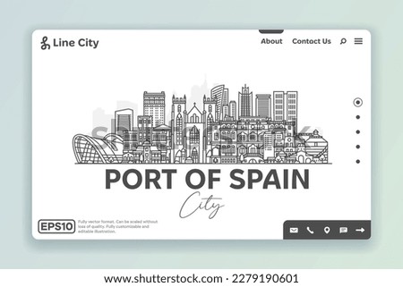 Port of Spain, Trinidad and Tobago architecture line skyline illustration. Linear vector cityscape with famous landmarks, city sights, design icons. Landscape with editable strokes.