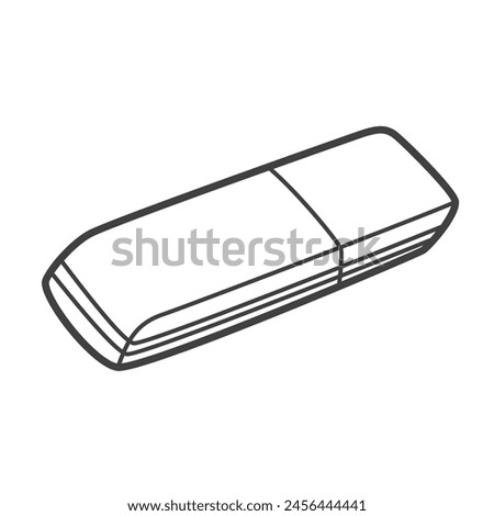 Linear icon of an eraser, a tool for correcting and removing pencil marks. This black and white vector illustration features a simple, minimalistic design in a linear style.