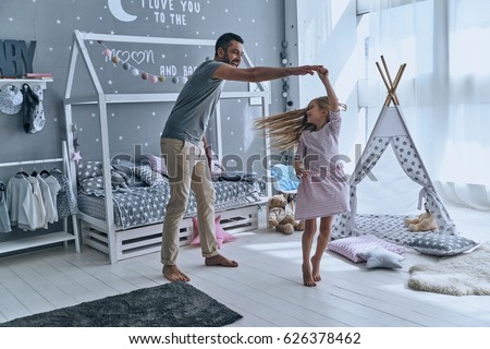 Similar – Image, Stock Photo Father with daughter barefoot on grass