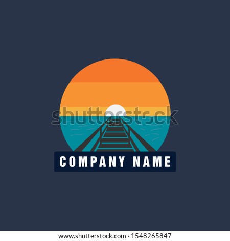 Beach Pier dock Sunset logo design