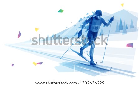 Cross-country skier on the run (Blue)