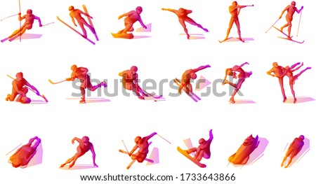 Poligonal vector winter sport games icon set