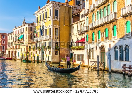 Similar – Image, Stock Photo A gondolier in his gondola on the Grand Canal in Venice