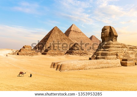 Similar – Foto Bild Die altägyptische Pyramide von Chephren Gizeh und der Großen Sphinx.