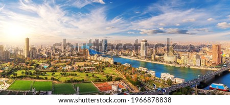 Beautiful panorama of Cairo and the Nile from above, Egypt